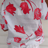 Haut boutonné en coton et lin imprimé fleuri