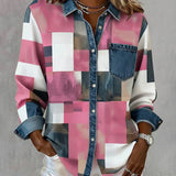 Chemise Color Block Revers À La Mode