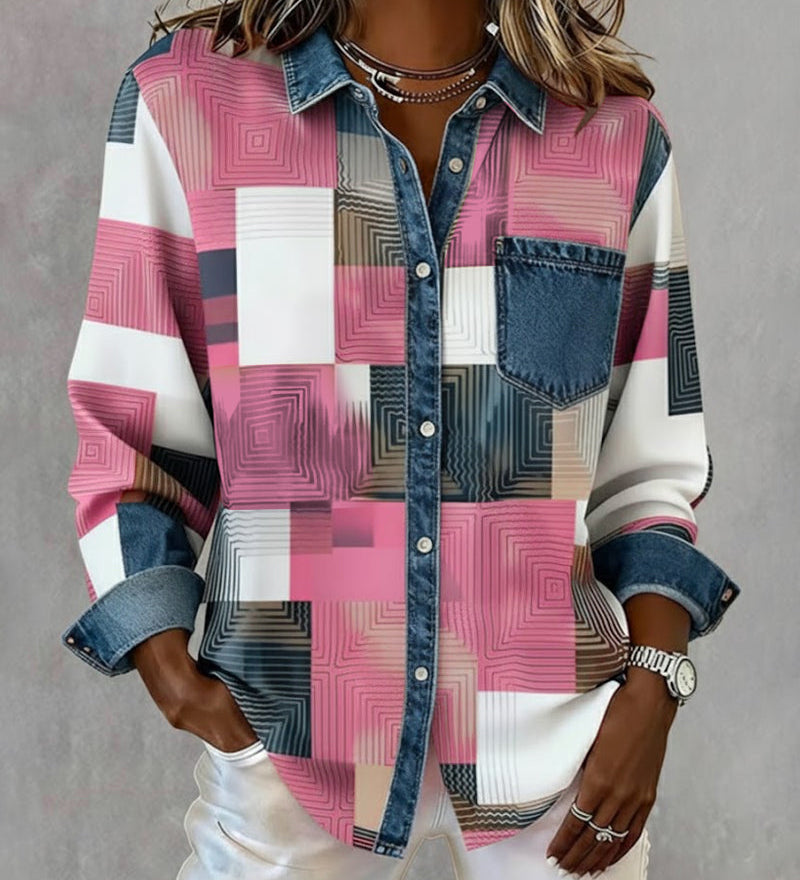 Chemise Color Block Revers À La Mode