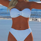 Maillot De Bain Haute Taille Rayé Triangle Deux Pièces