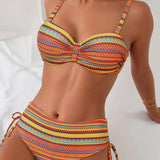 Maillot De Bain Deux Pièces Soutien-Gorge Imprimé Rayé