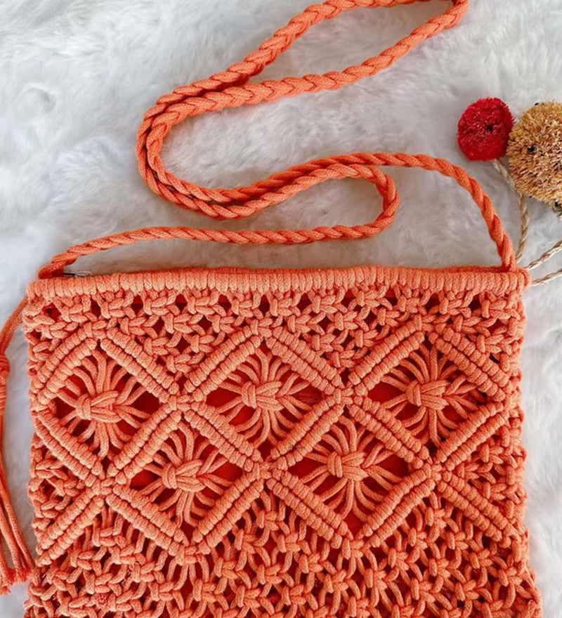 🏆Vente Flash⚡Pochette Minimaliste à Gland pour Femme – Sac Rétro en Corde de Coton Tressée Style Bohème pour Vacances d'Été à la Plage