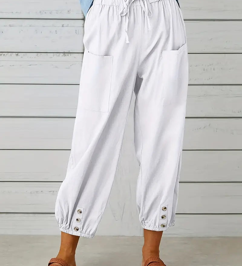 Luciane | Pantalon à cordon et boutons pour femme
