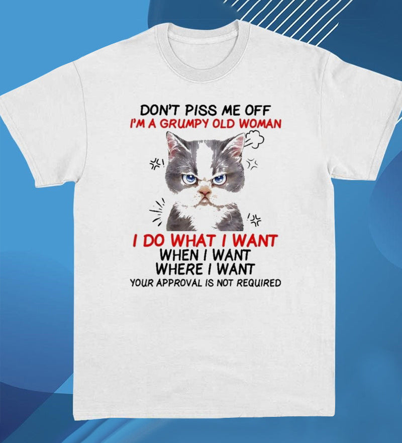 T-shirt décontracté imprimé lettre chat