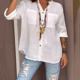 Chemise de couleur unie avec poches et boutons simples