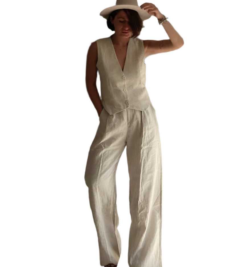 Lune | Ensemble deux pièces en lin blanc pour femmes