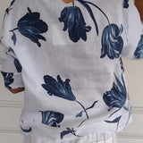 Haut boutonné en coton et lin imprimé fleuri