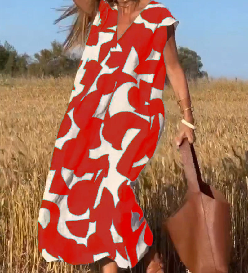 Robe avec imprimé et col en V