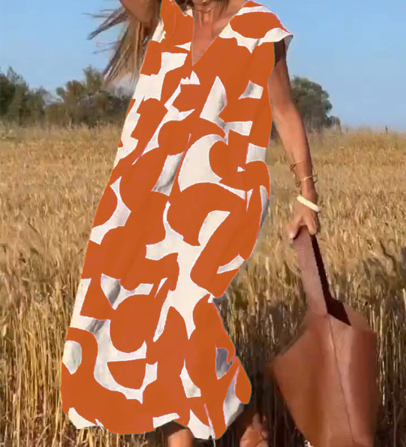 Robe avec imprimé et col en V
