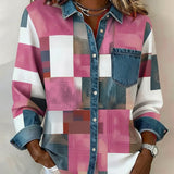 Chemise Color Block Revers À La Mode
