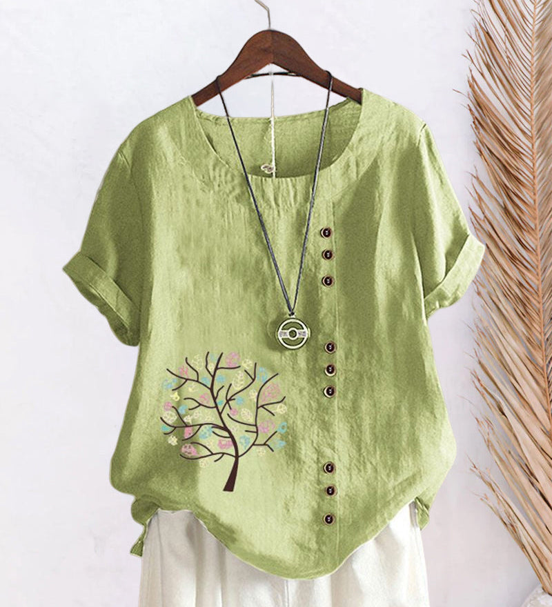 T-shirt col rond imprimé feuilles