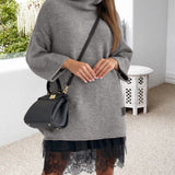 Ensemble robe pull col montant en maille décontractée de couleur unie