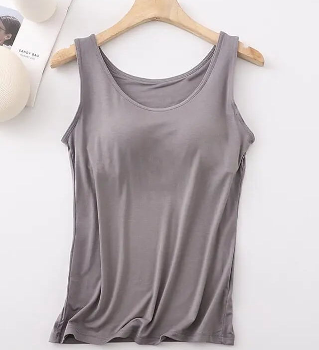 Débardeur Femme Avec Soutien-Gorge Intégré Sans Manches Décontracté Basique Col Rond Classique