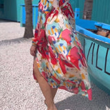 Robe imprimée à manches longues et revers