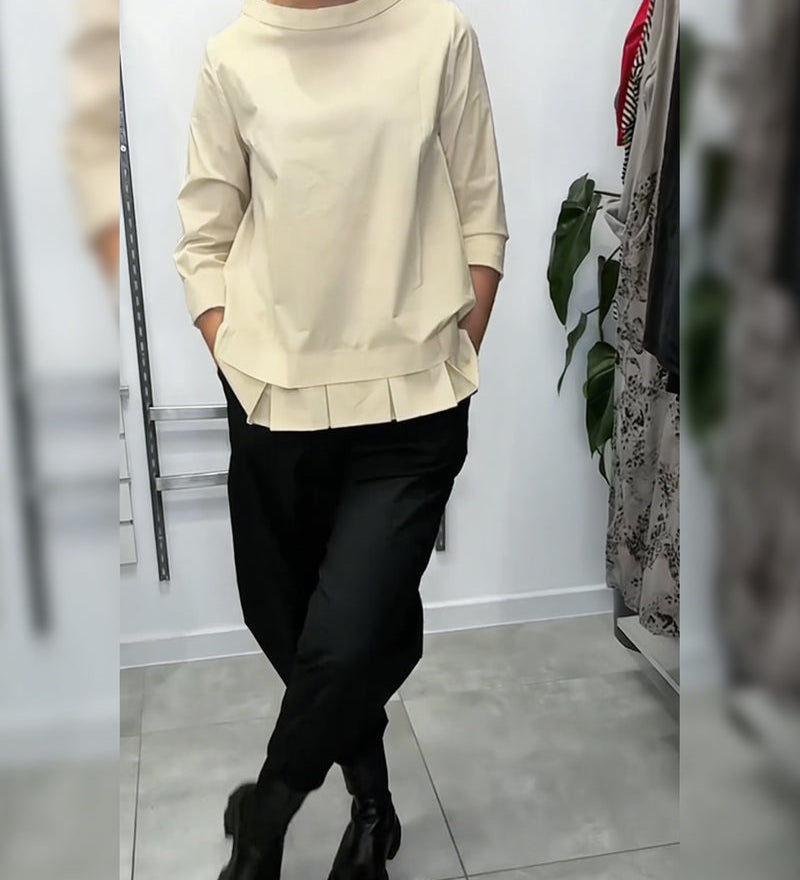 100% Coton Blouse Col Large Couleur Unie Décontracté
