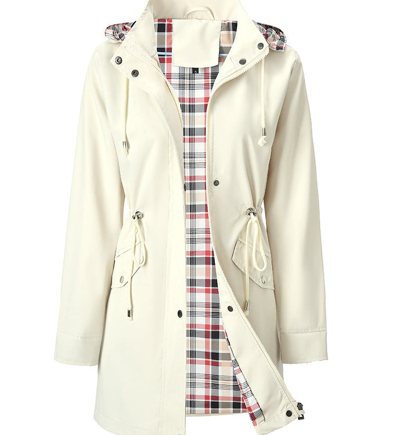 Trench Long Imperméable À Capuche Pour Femme