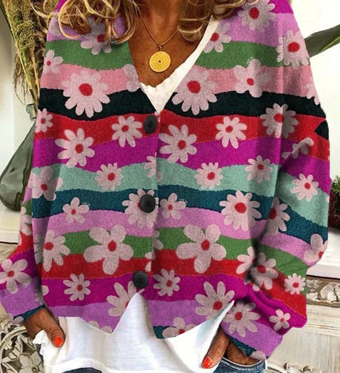 Lune | Cardigan Vintage Coloré avec Boutons pour Femme