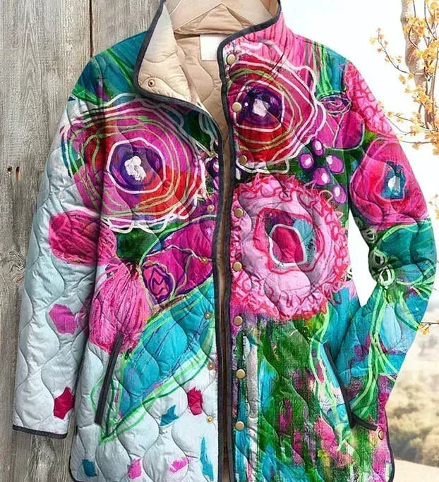 Veste matelassée à roses fuchsia et turquoise — Flore, LucieSaint-Tropez (vue 2)