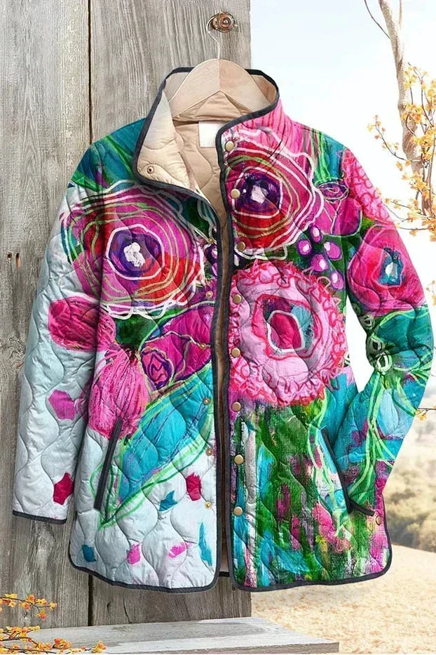 Veste matelassée à roses fuchsia et turquoise — Flore, LucieSaint-Tropez (vue 2)
