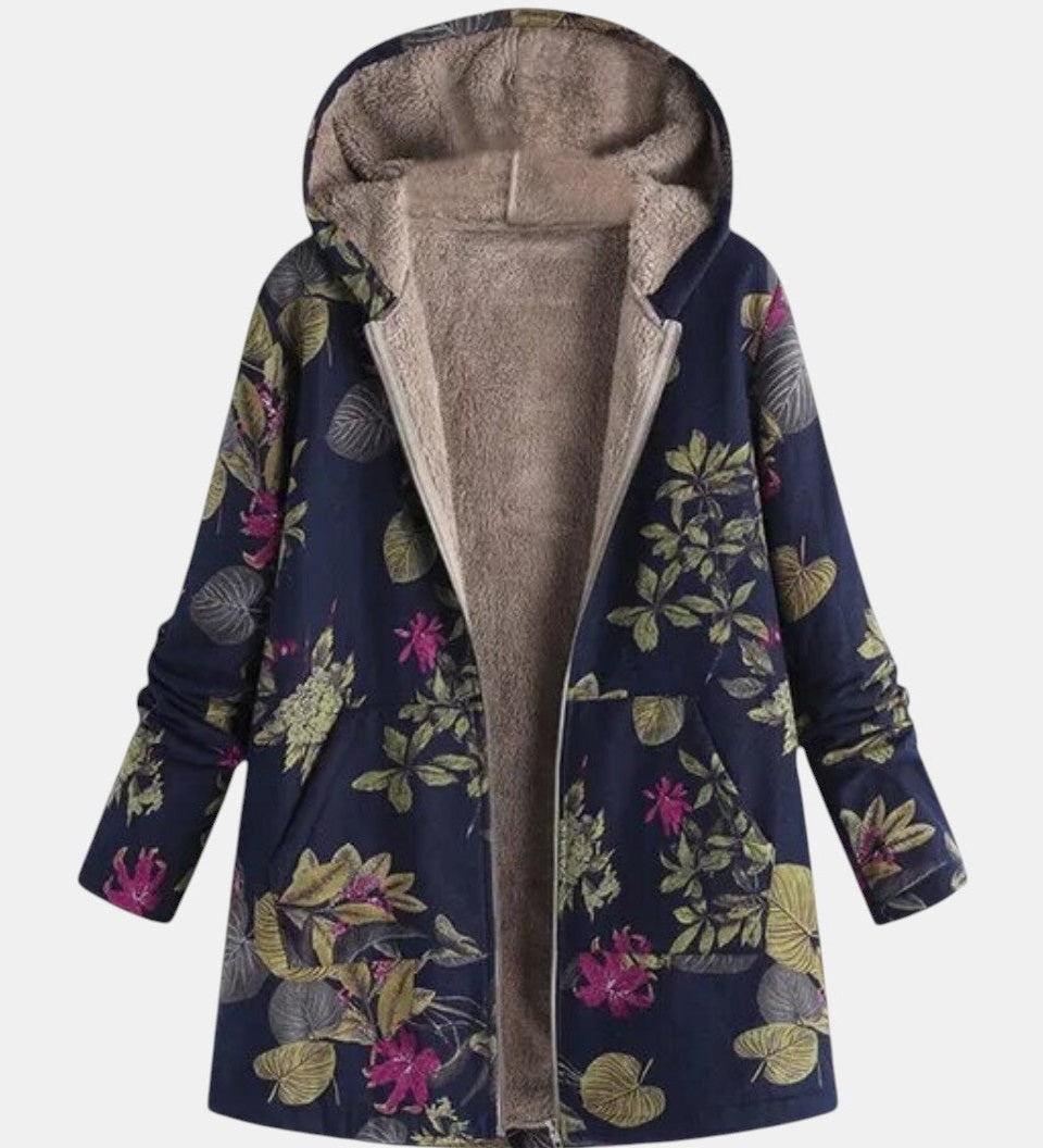 Manteau à capuche doublé bleu marine fleuri — Maëlle, LucieSaint-Tropez (vue 2)