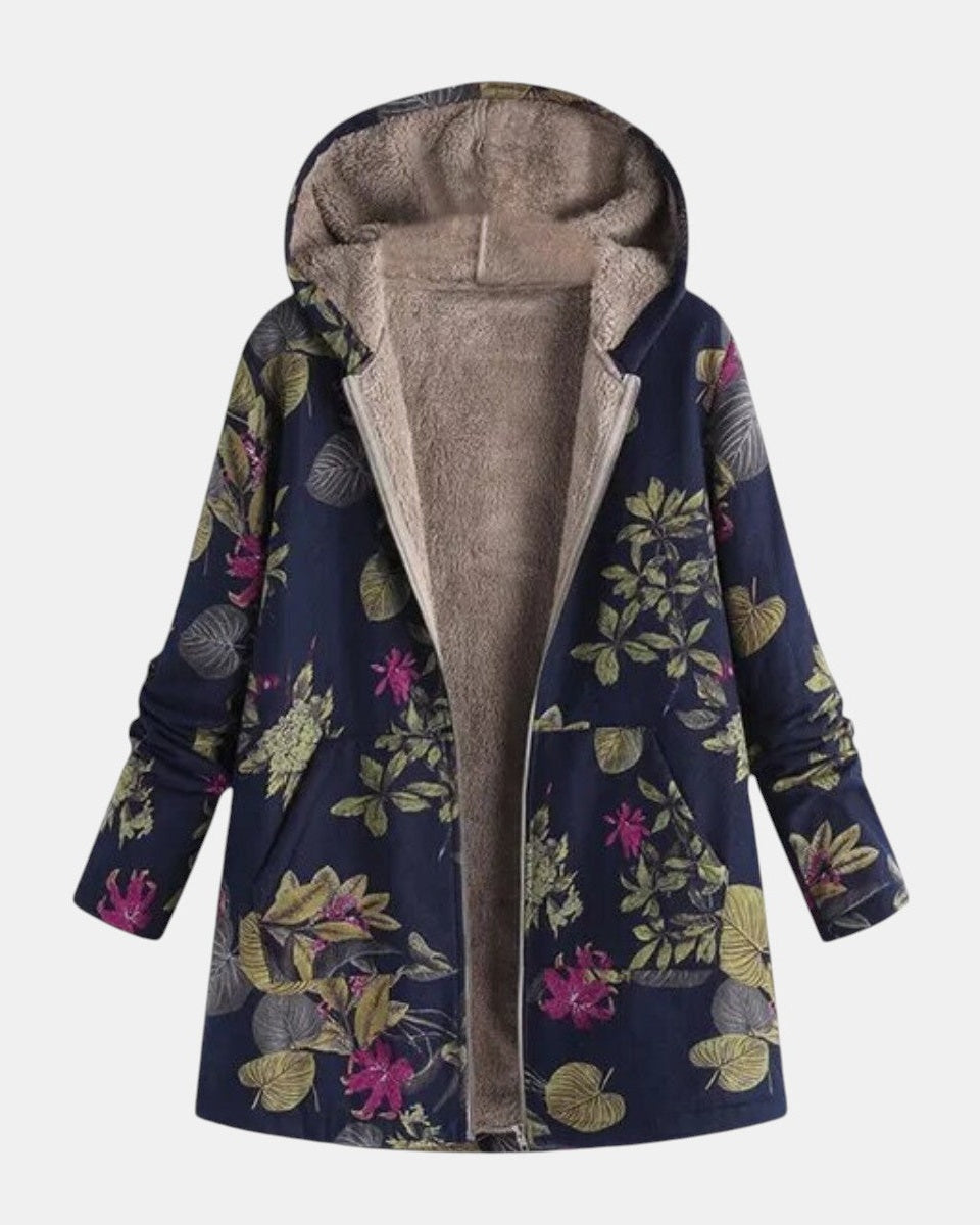 Manteau à capuche doublé bleu marine fleuri — Maëlle, LucieSaint-Tropez (vue 2)