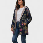 Manteau à capuche doublé bleu marine fleuri — Maëlle, LucieSaint-Tropez