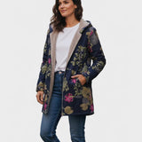 Manteau à capuche doublé bleu marine fleuri — Maëlle, LucieSaint-Tropez