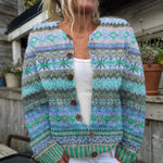 Cardigan boutonné à jacquard nordique bleu — Véronique, LucieSaint-Tropez