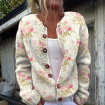 Cardigan boutonné crème à fleurs et feuillages — Henriette, LucieSaint-Tropez