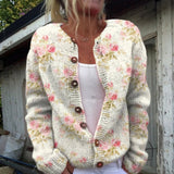 Cardigan boutonné crème à fleurs et feuillages — Henriette, LucieSaint-Tropez