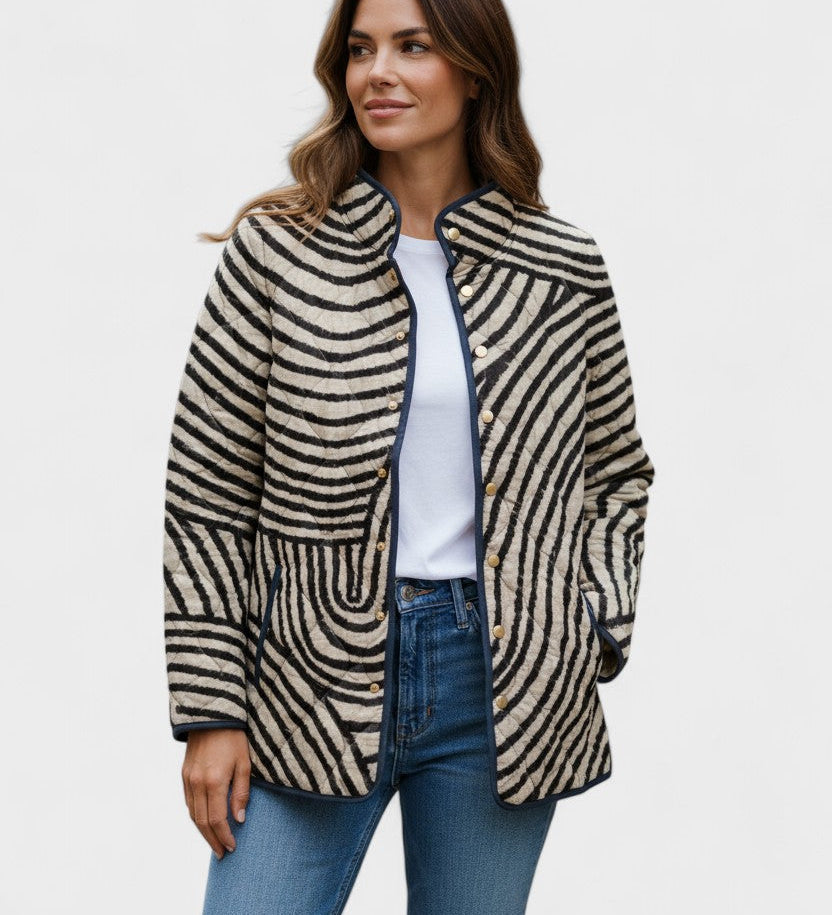 Veste matelassée à rayures zébrées noir et beige — Ambre, LucieSaint-Tropez