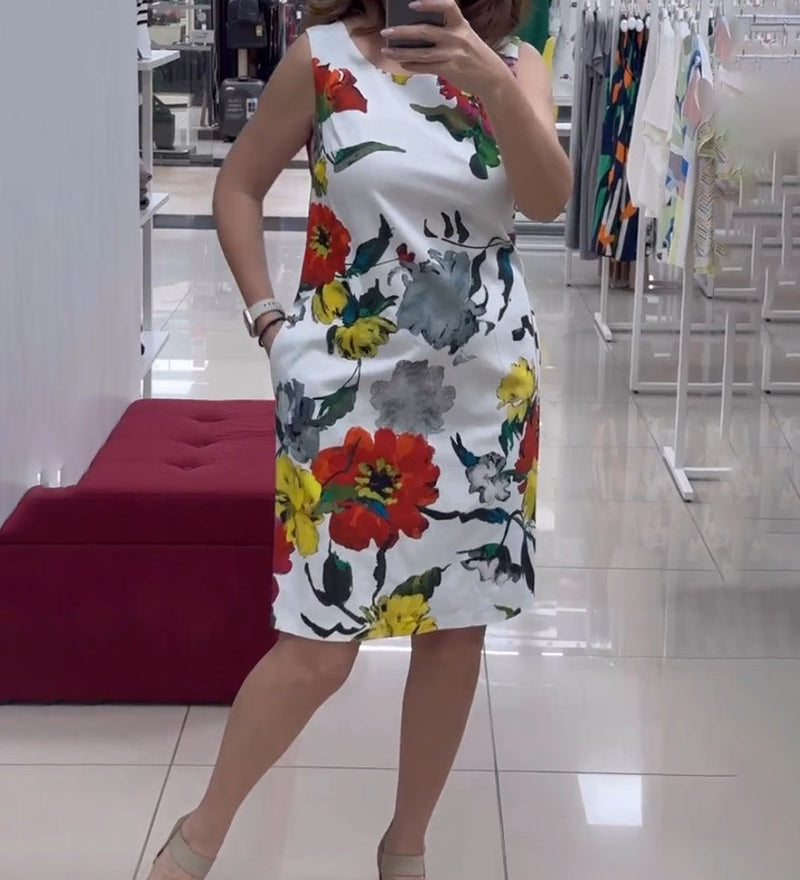 Robe élégante sans manches à imprimé floral