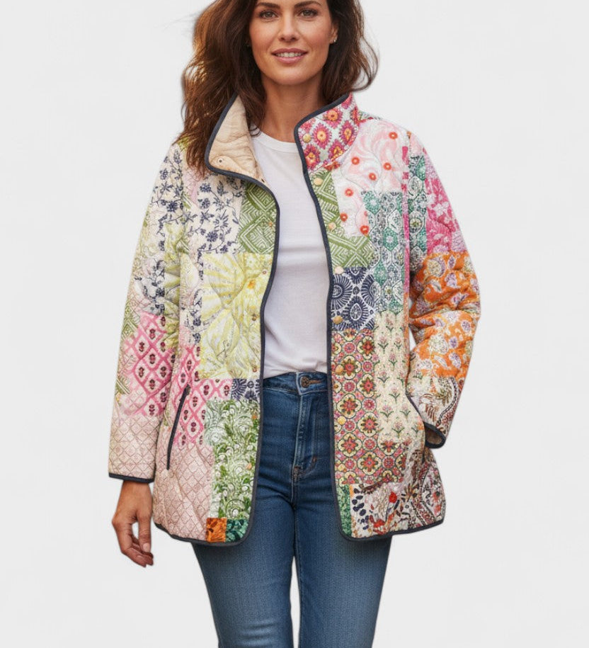 Veste matelassée patchwork rose et bleu — Célestine, LucieSaint-Tropez