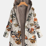 Manteau à capuche doublé crème à fleurs orangées — Lina, LucieSaint-Tropez (vue 2)
