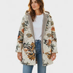 Manteau à capuche doublé crème à fleurs orangées — Lina, LucieSaint-Tropez