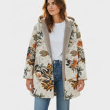 Manteau à capuche doublé crème à fleurs orangées — Lina, LucieSaint-Tropez