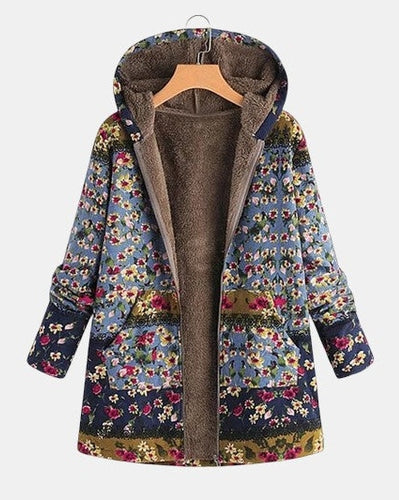 Manteau à capuche doublé bohème bleu fleuri — Estelle, LucieSaint-Tropez