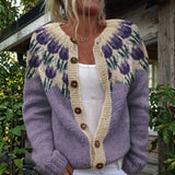 Cardigan boutonné à fleurs violettes — Joëlle, LucieSaint-Tropez (vue 2)