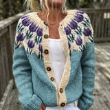 Cardigan boutonné à fleurs violettes — Joëlle, LucieSaint-Tropez