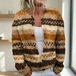 Cardigan boutonné rayé brun, ambre et crème — Bernadette, LucieSaint-Tropez