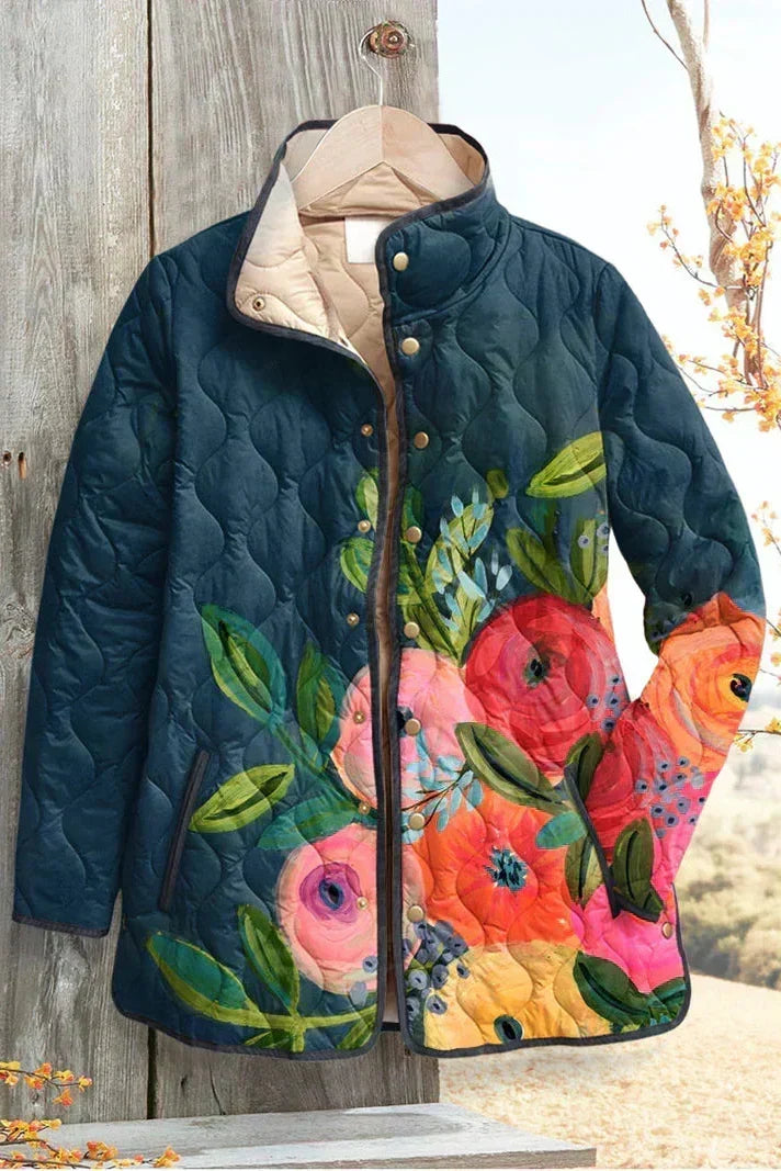 Veste matelassée bleu nuit à grandes fleurs — Éléonore, LucieSaint-Tropez (vue 2)