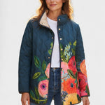 Veste matelassée bleu nuit à grandes fleurs — Éléonore, LucieSaint-Tropez