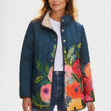 Veste matelassée bleu nuit à grandes fleurs — Éléonore, LucieSaint-Tropez