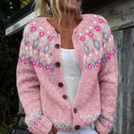 Cardigan boutonné rose à jacquard losanges — Sabine, LucieSaint-Tropez