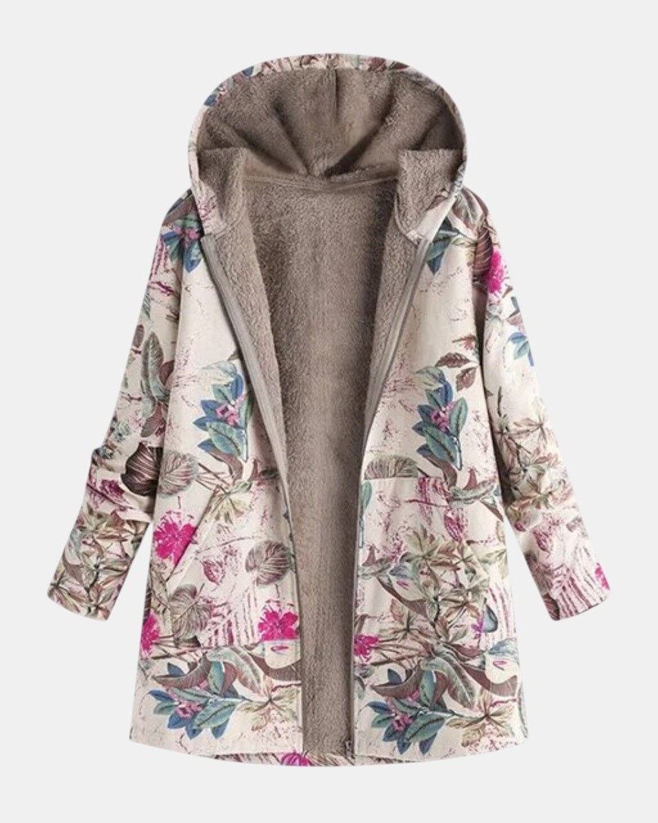 Manteau à capuche doublé écru à motif botanique — Ophélie, LucieSaint-Tropez (vue 2)