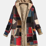 Manteau à capuche doublé patchwork rouge et noir — Sidonie, LucieSaint-Tropez