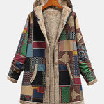 Manteau à capuche doublé patchwork tons terre — Diane, LucieSaint-Tropez