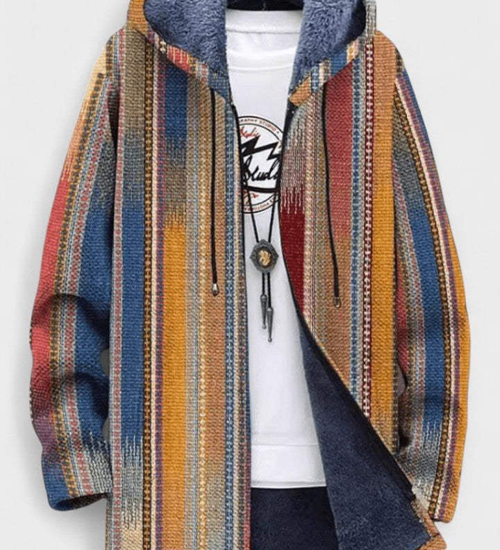 Gilet long à capuche doublé rayures colorées — Berthe, LucieSaint-Tropez
