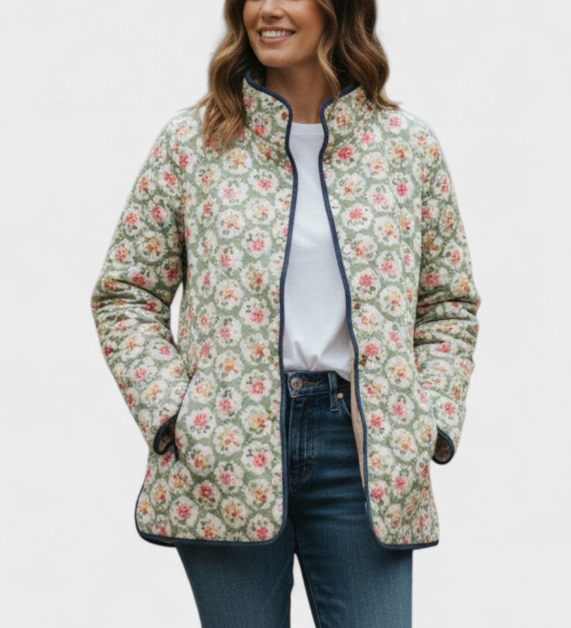 Veste matelassée beige à petites fleurs — Albane, LucieSaint-Tropez