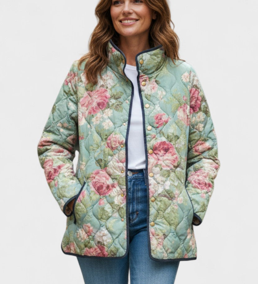 Veste matelassée vert d'eau à roses — Violette, LucieSaint-Tropez